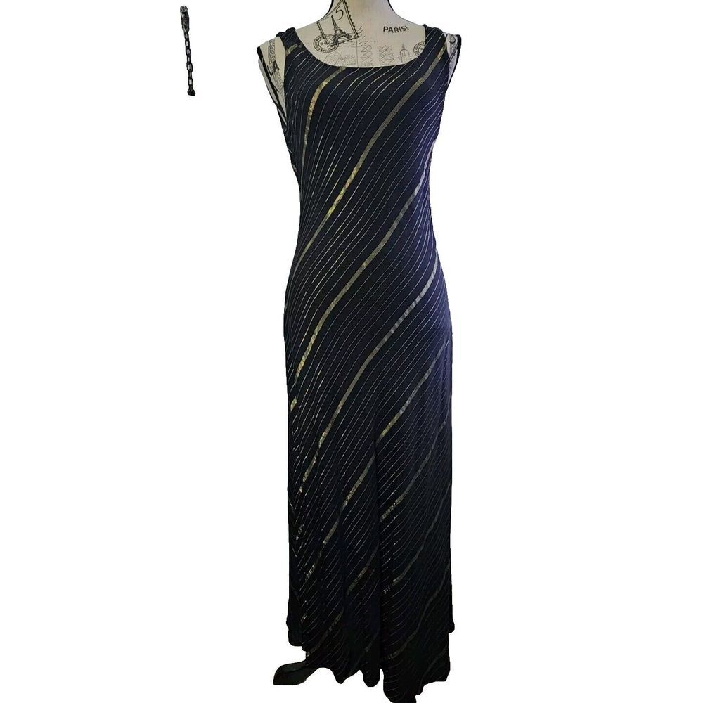 Benjamin‎ A. 1990's Vtg Small Gold Slant Formal Comfy Sexy Slip Maxi Dress